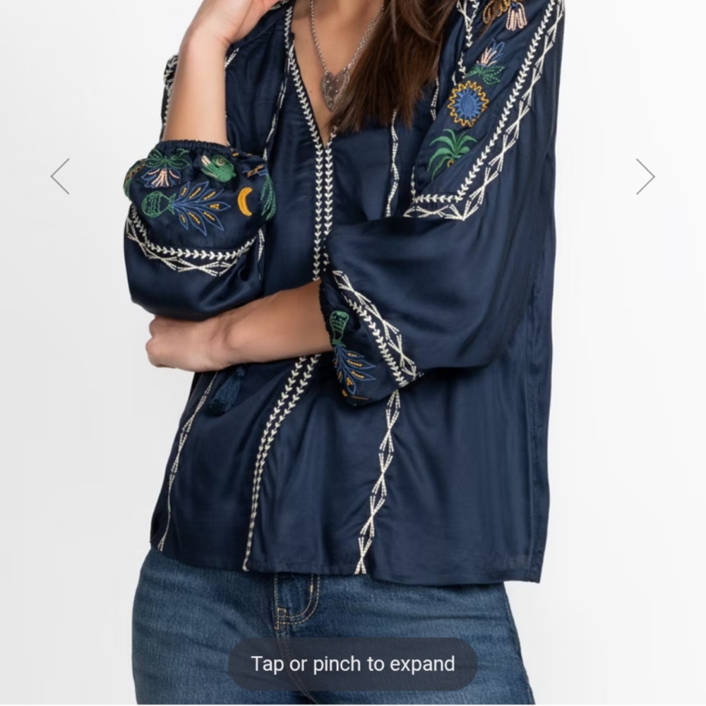 Johnny Was Blue Relaxed Embellished Blouse